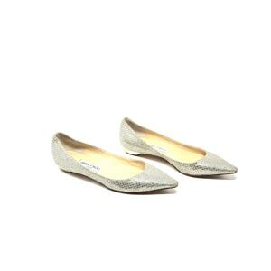 Jimmy Choo Sandy Glitter Fabric Champagne Flats Size 38